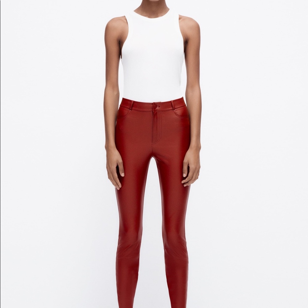 Zara red faux leather pants